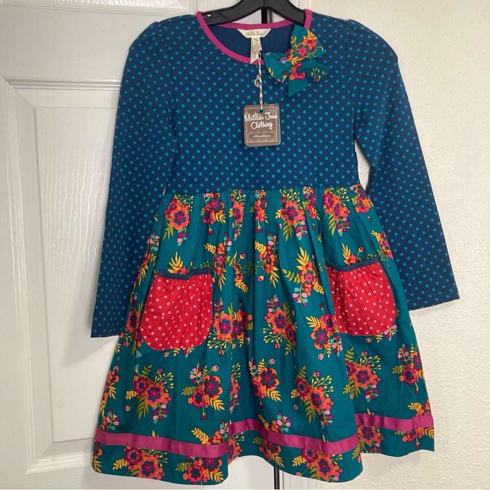 Matilda Jane Moments With You Merry Merry Christmas Dress Girls Floral Size 10 - Picture 2 of 16